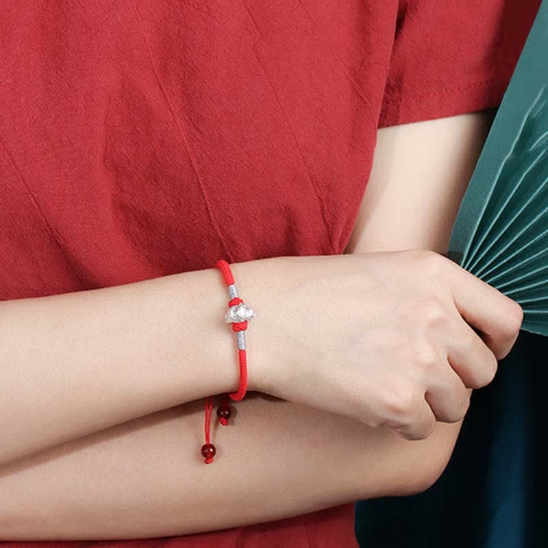 999 Sterling Silver Chinese Zodiac Luck Strength Red String Bracelet