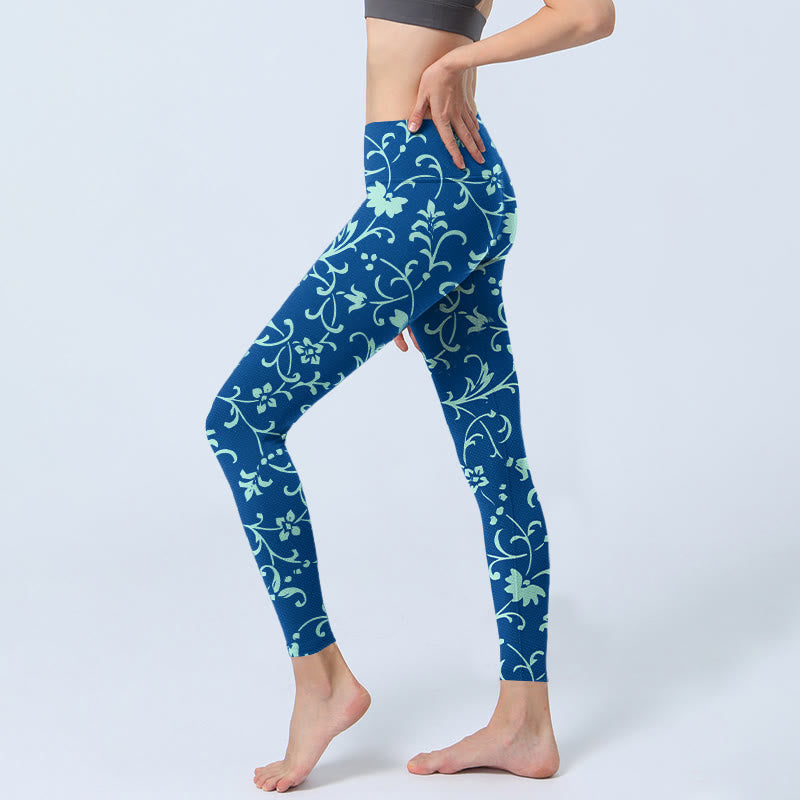 Vine Plants Flowers Print Gym Leggings Women's Yoga Pants
