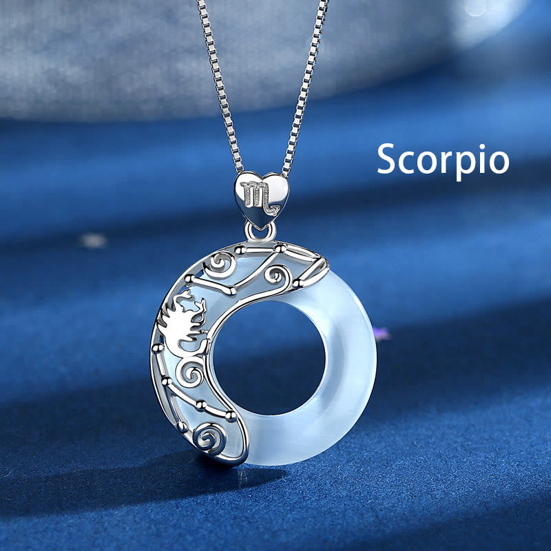 925 Sterling Silver 12 Constellations of the Zodiac Cat's Eye Love Support Necklace Pendant