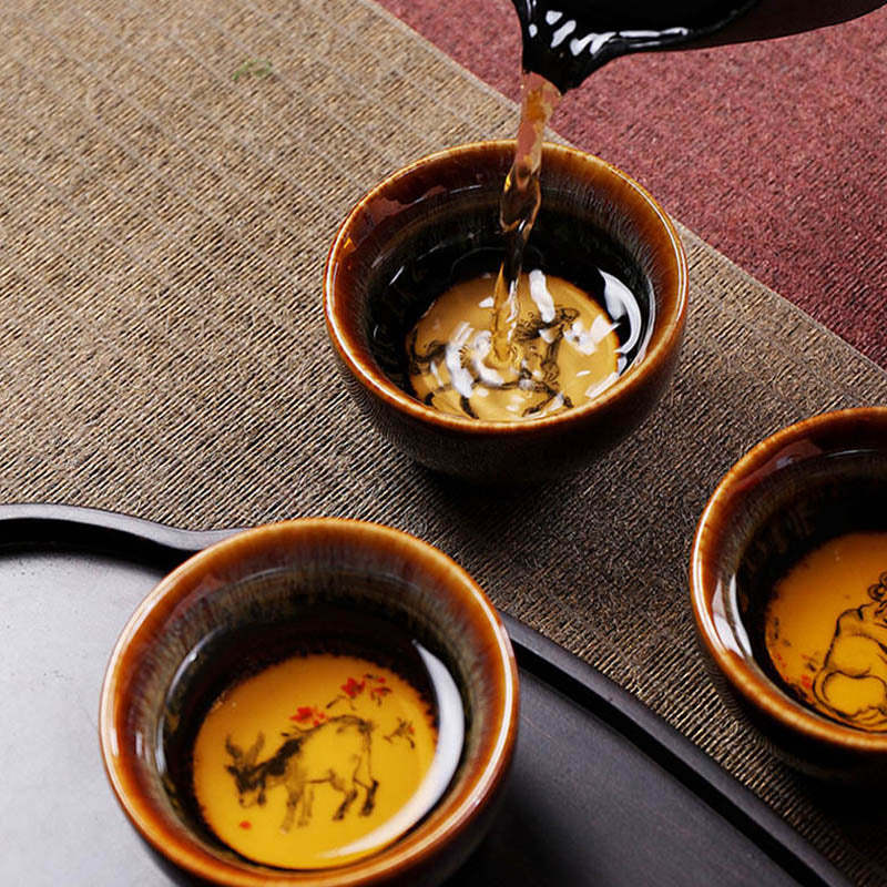 12 Chinese Zodiac Pattern Ceramic Teacup Kung Fu Jian Chinese Zhan Tea Cup 73ml