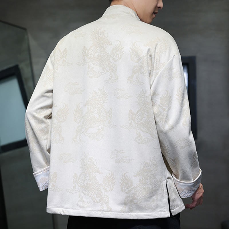 Chinese New Year Kirin Print Frog-button Tang Suit Men's Jacket Shirt With Pockets