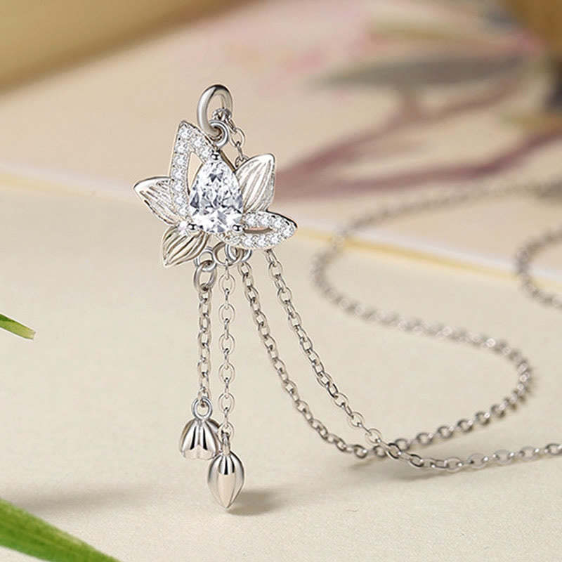 925 Sterling Silver Lotus Zircon Enlightenment Necklace Pendant