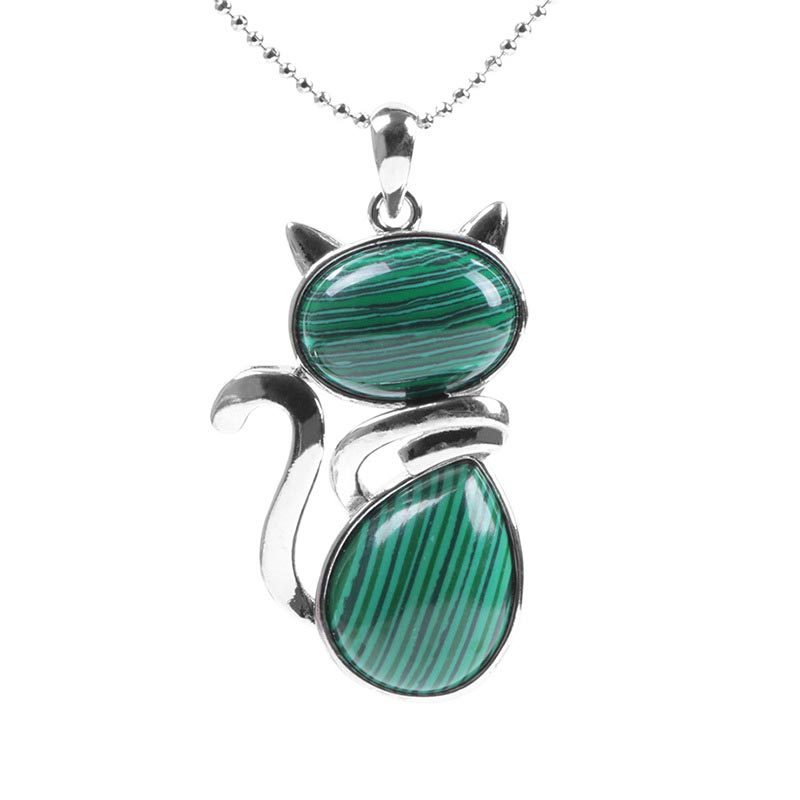 Cat Pattern Natural Crystal Protection Necklace Pendant