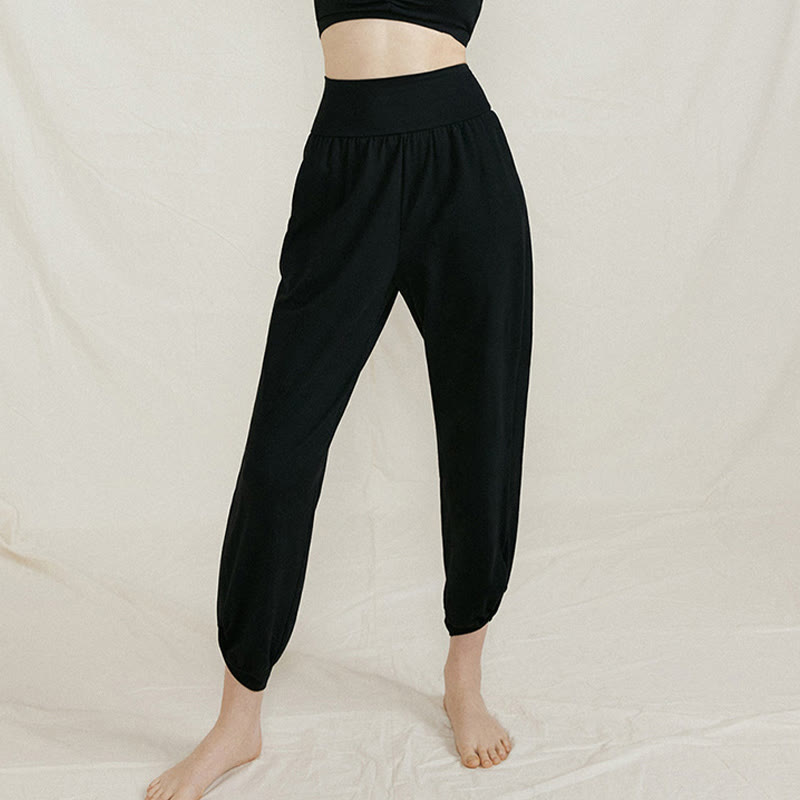 Casual Plain High Waist Side Fold Quick Drying Women's Cotton Pants With Pockets