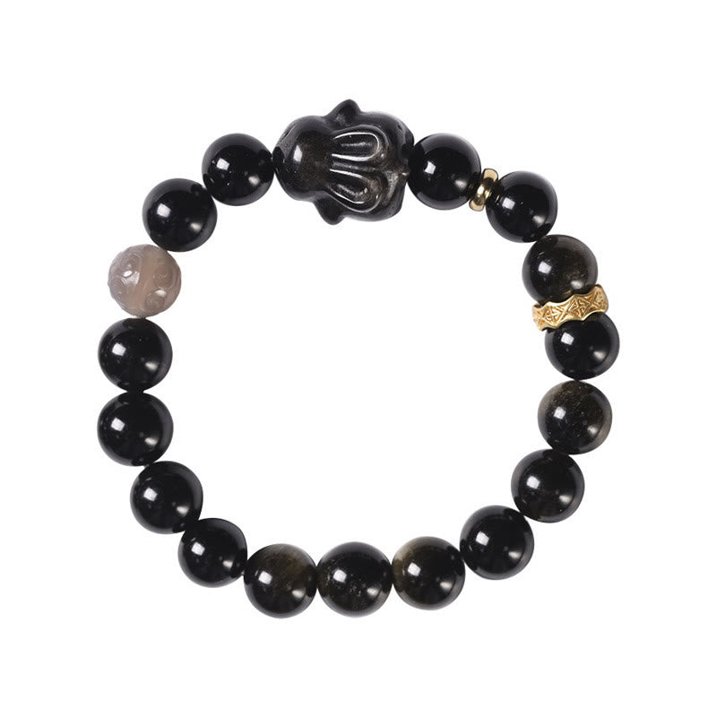 Gold Sheen Obsidian Black Obsidian Silver Sheen Obsidian Cute Rabbit Protection Bracelet