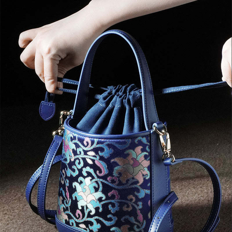 Retro Lotus Entwined Branches Song Brocade Crossbody Bag Hangbags