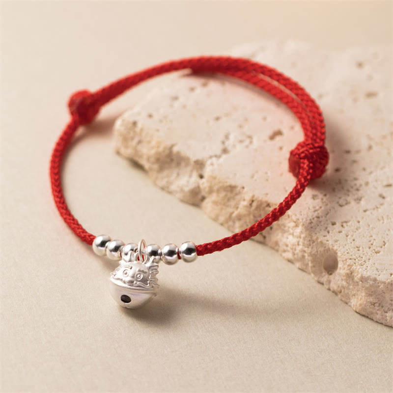 Year of the Dragon 925 Sterling Silver Handmade Dragon Carved Success Braided Red Bracelet