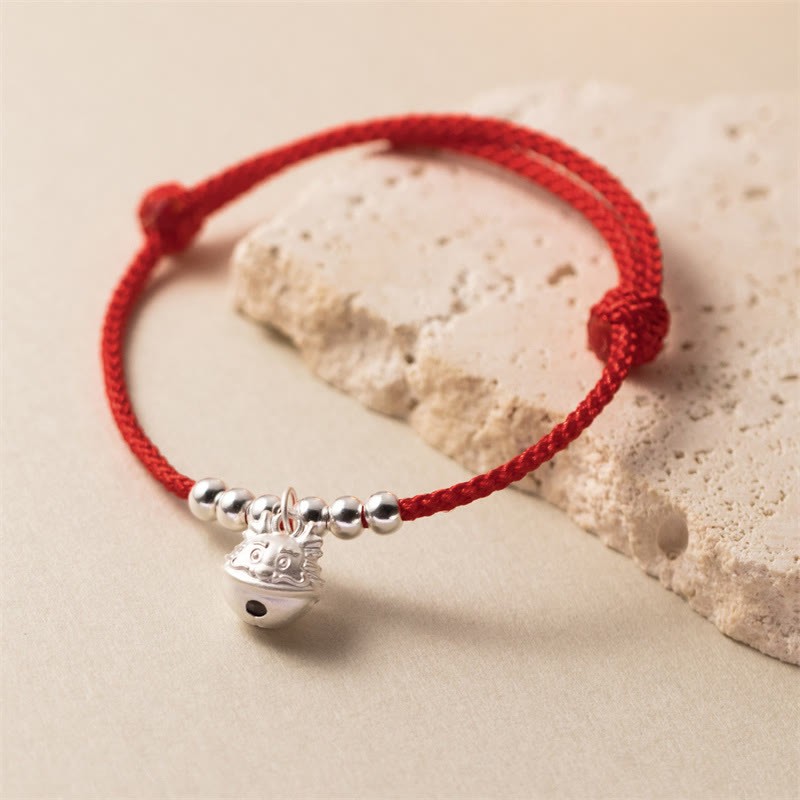 Year of the Dragon 925 Sterling Silver Handmade Dragon Carved Success Braided Red Bracelet