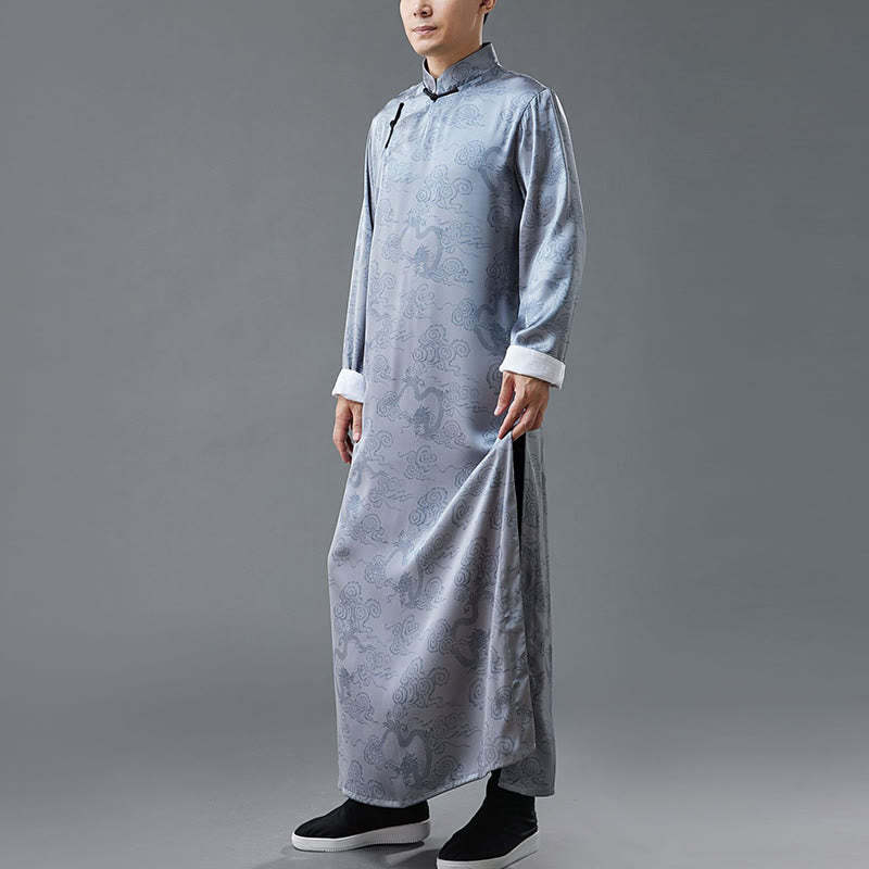 Vintage Chinese Frog-Button Tang Suit Men's Dragon Cotton Robe