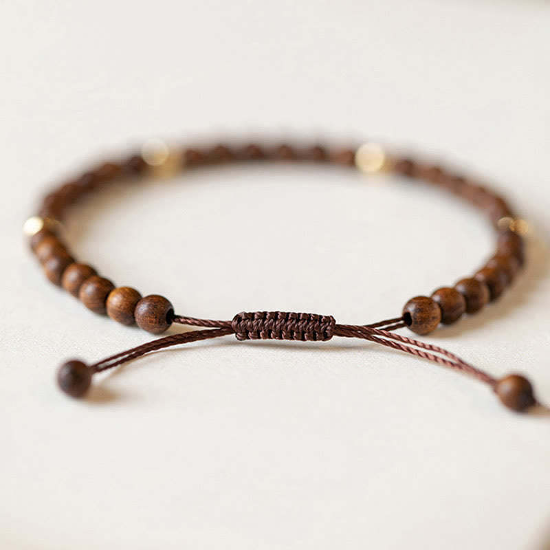 4mm Ultra-thin Sandalwood 14K Gold Plated Copper Beads Protection Bracelet
