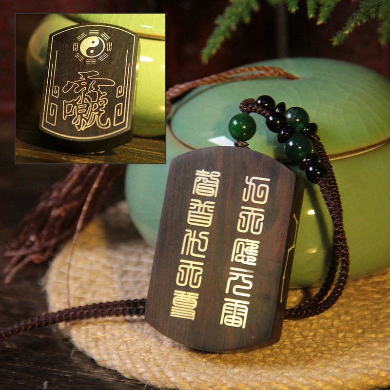 999 Sterling Silver Ebony Wood Red Sandalwood Yin Yang Bagua Balance Necklace Pendant