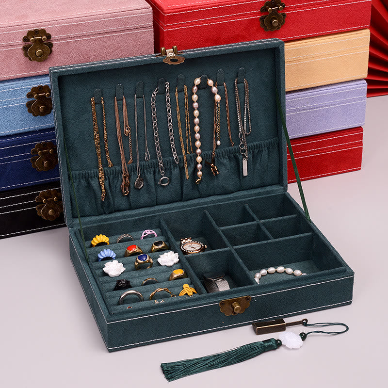 Simple Design Jewelry Box Organizer Single Layer Flannel Jewelry Storage Box With Lock