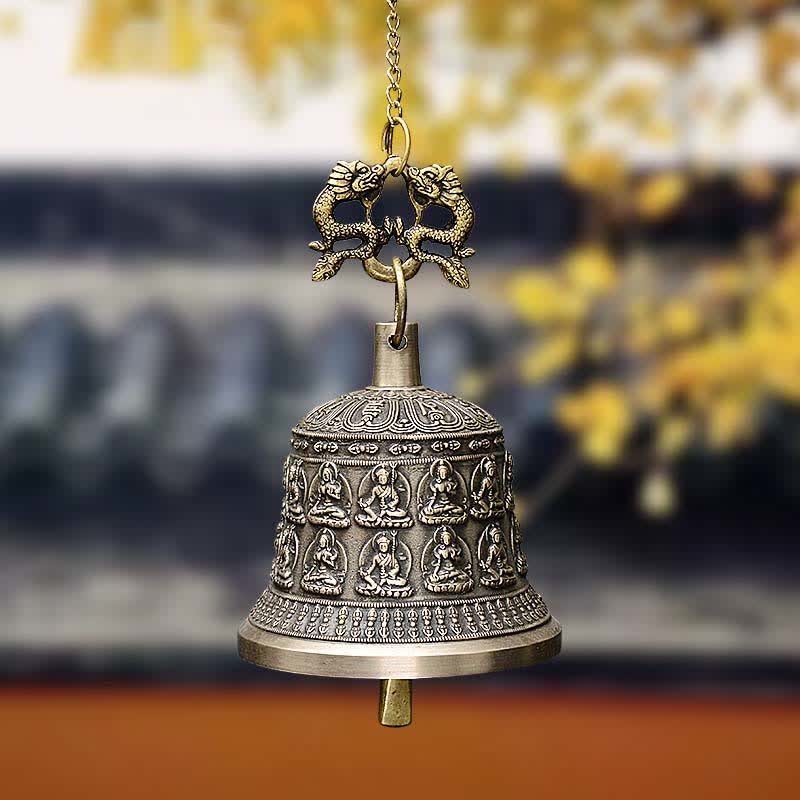 Tibetan Engraved mystic zen Dragon Wind Chime Bell Copper Luck Wall Hanging Decoration