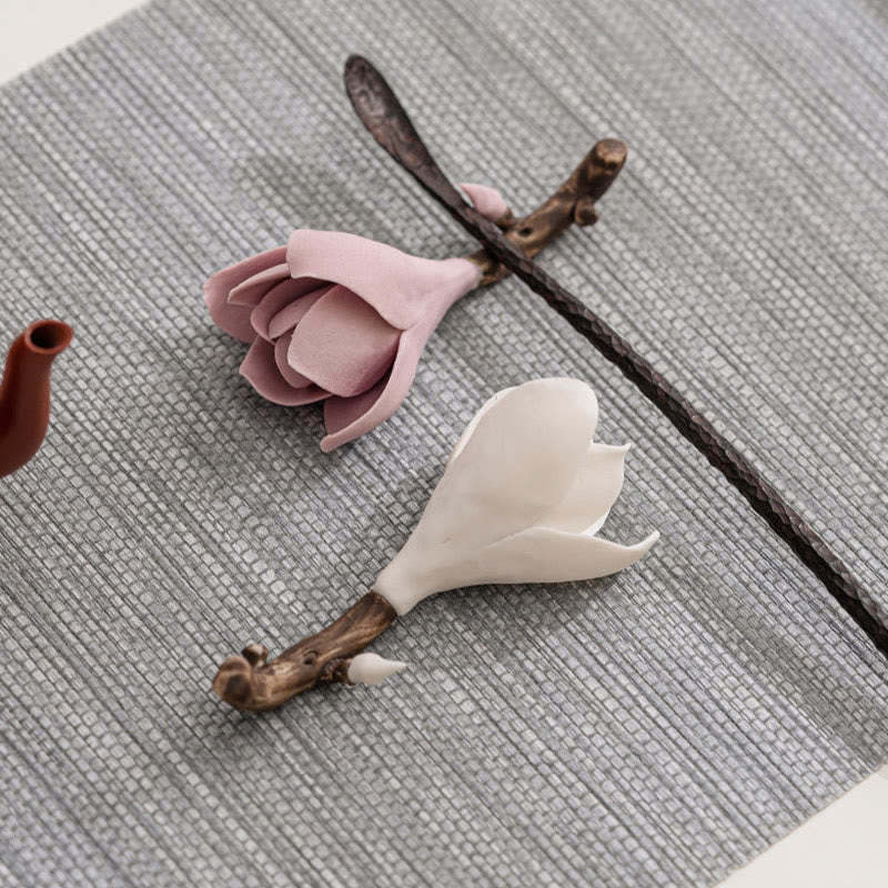 Gardenia Flower Pattern Ceramic Healing Incense Burner Decoration
