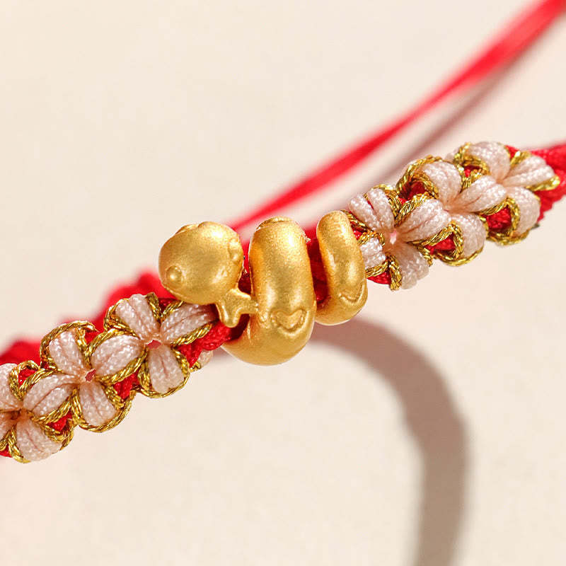 Handmade 999 Sterling Silver Year Of The Snake Red String Heart Peach Blossom Luck Bracelet