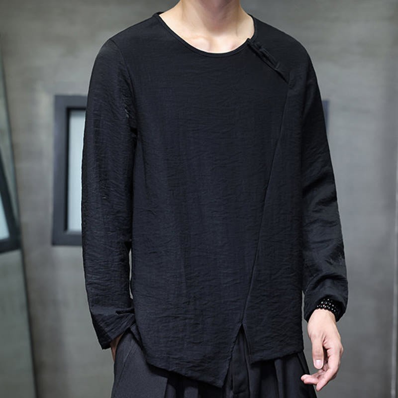 Fall Solid Round Neck Long Sleeve T-Shirt Cotton Men Clothing