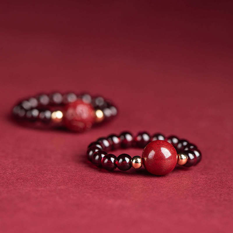 Garnet Cinnabar Lucky Bead PiXiu Om Mani Padme Hum Rose Protection Ring