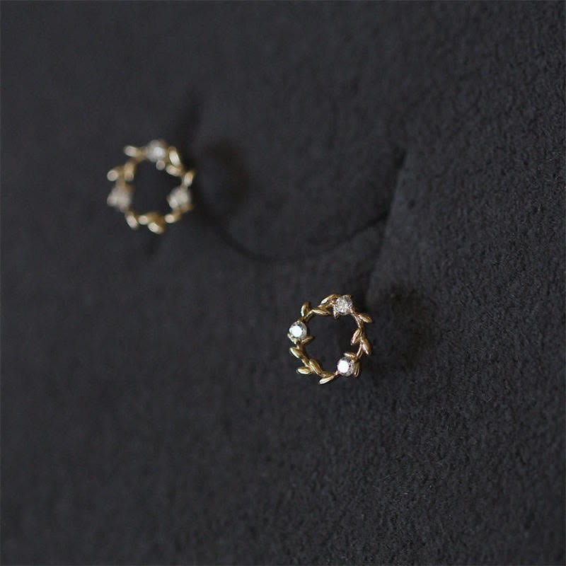 925 Sterling Silver Posts Copper Metal Tiny Wreath Stud Blessing Flower Earrings