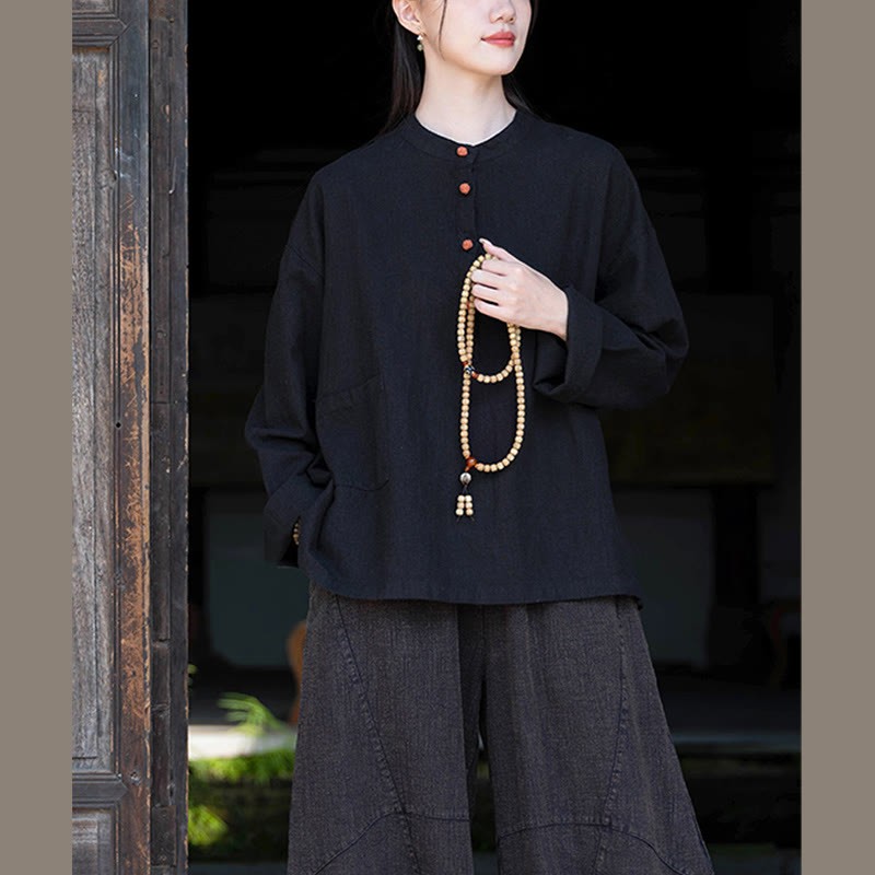 Solid Color Loose Button Blouse Long Sleeve Shirt Top