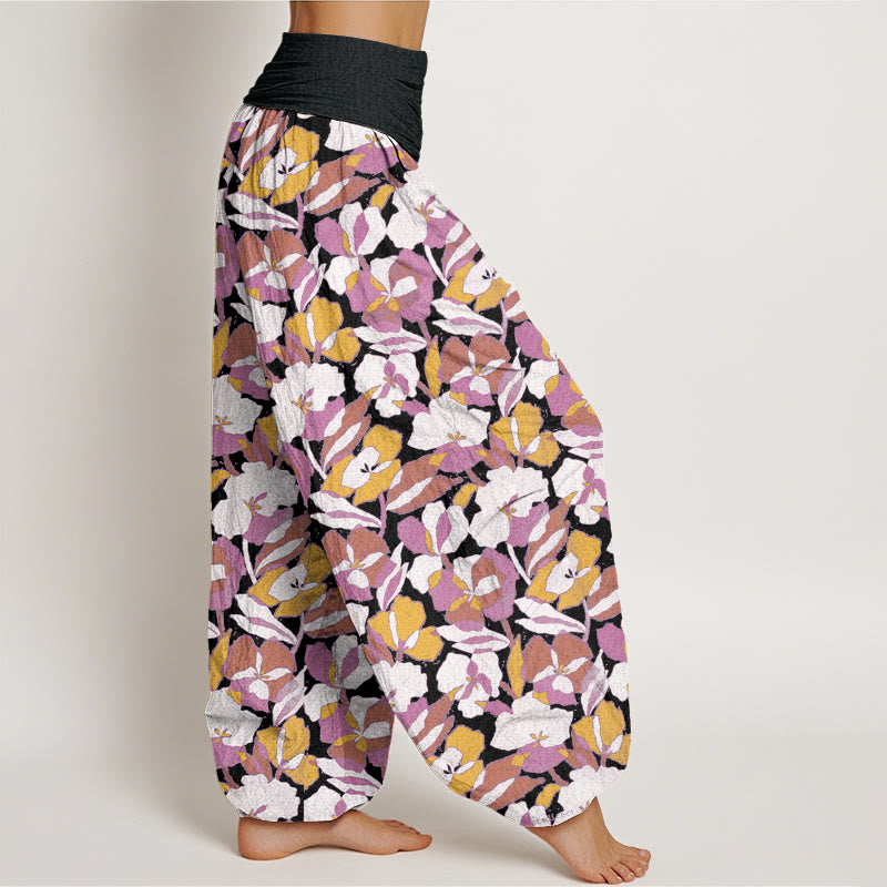Floral Leaf Design Women's Elastic Waist Harem Pants