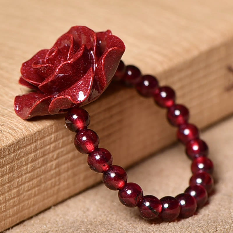 Cinnabar Rose Garnet Beads Concentration Ring