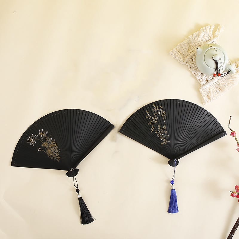 Hibiscus Flower Plum Blossom Handheld Bamboo Folding Fan