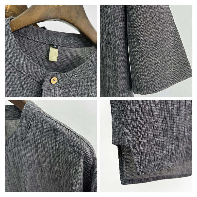 Summer Solid Color Men Short Sleeve Button Shirt