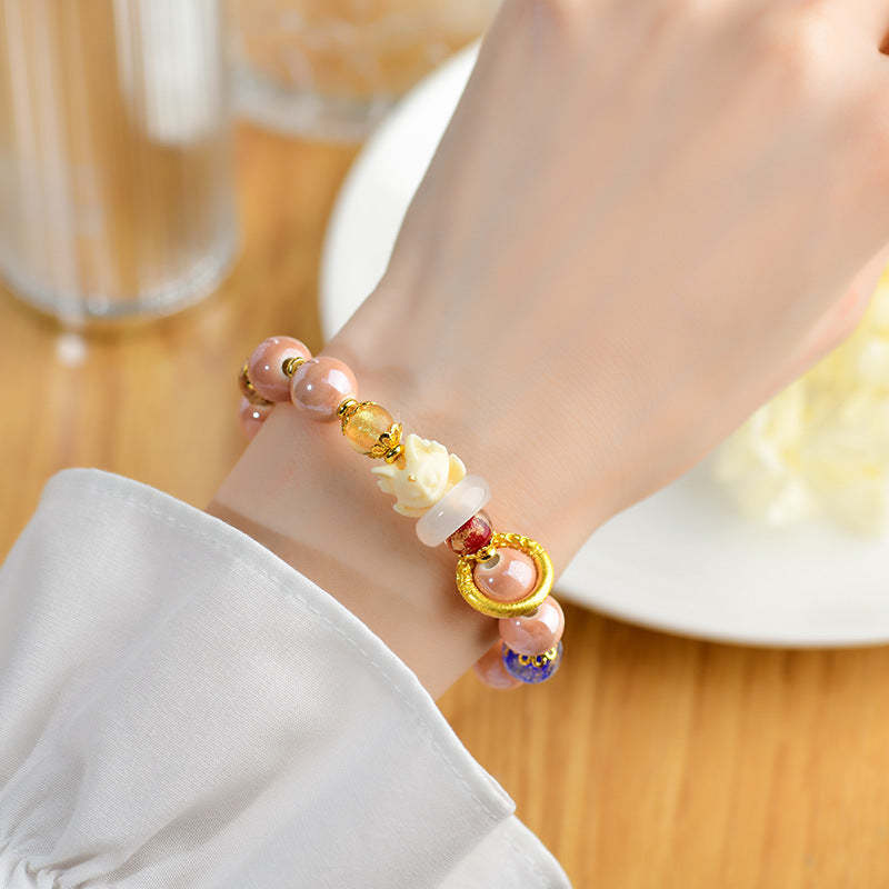 Tibetan Incense Ash Liuli Glass Bead Luck Protection Nine-Tailed Fox Bracelet