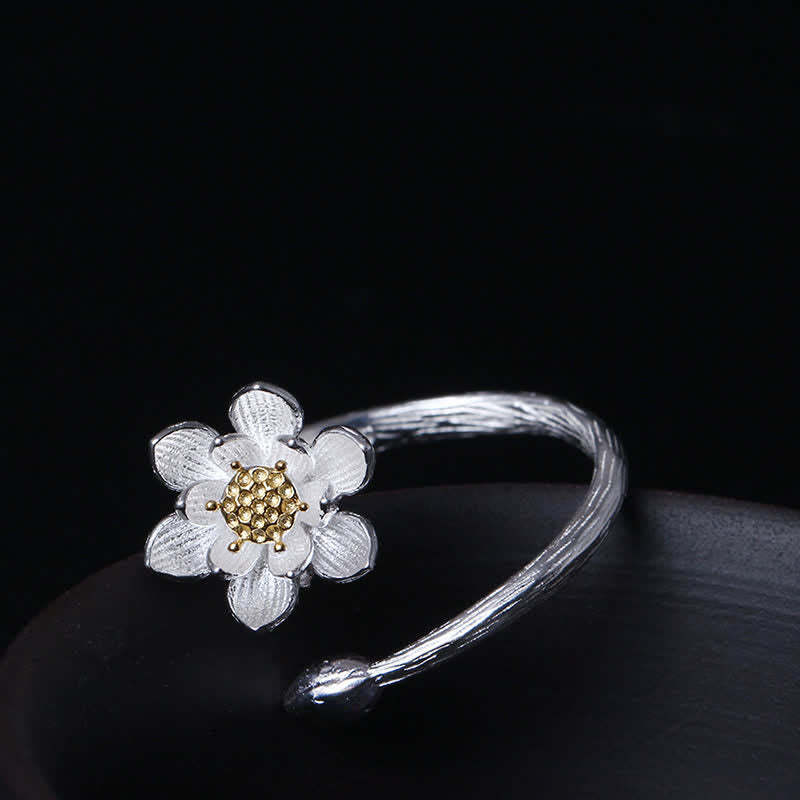925 Sterling Silver Lotus Flower Blessing Ring