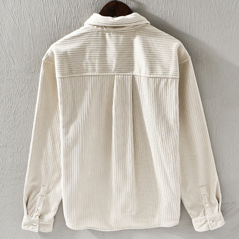 Men's Long Sleeve Fleece Lined With Pocket Corduroy Comfortable Shirt