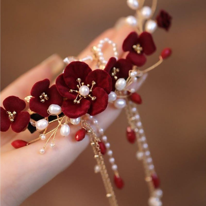 Chinese Oriental Wedding Bridal Red Rose Hair Clip