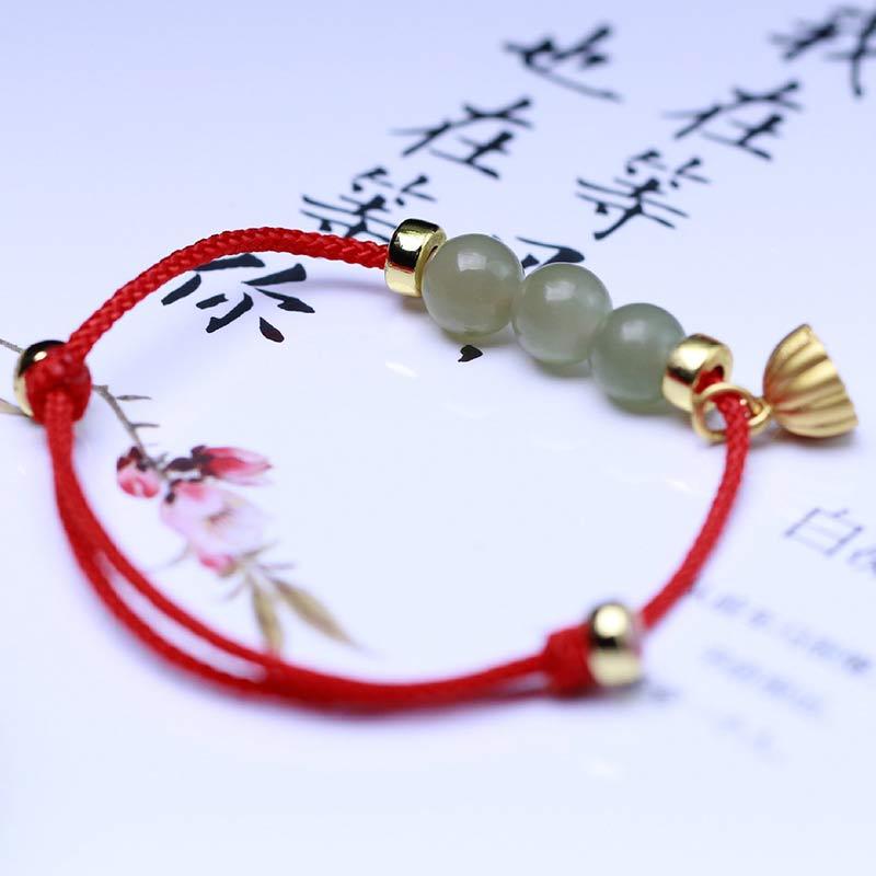 Natural Jade Lotus Seed Strength Red String Weave Bracelet