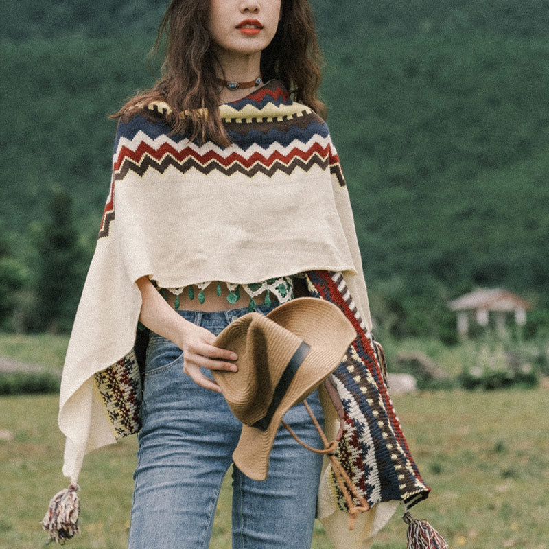 Tibetan Colorful Striped Shawl Tassels Cozy Warm Travel Scarf Wrap