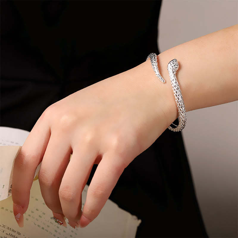 999 Sterling Silver Year Of The Snake Protection Cuff Bracelet Bangle