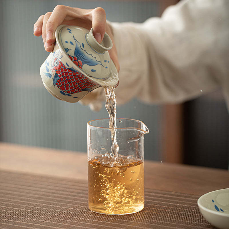 Koi Fish Arowana Ceramic Gaiwan Sancai Teacup Kung Fu Tea Cup With Lid 130ml