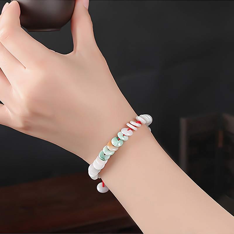 Round Jade Lucky Red String Weave Bracelet