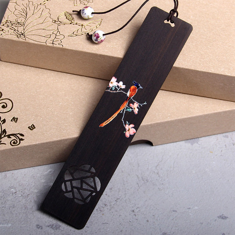 Oriole Bird Flower Ebony Wood Bookmarks With Gift Box
