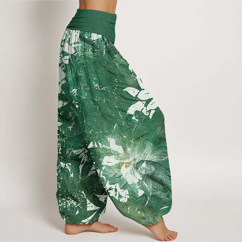 Casual Flowers Fish Pattern Women's Elastic Waist Harem Pants
