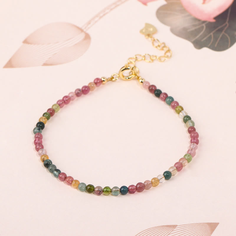 2mm Multicolor Tourmaline Ultra-thin Beads 14k Gold Plated Copper Wisdom Bracelet