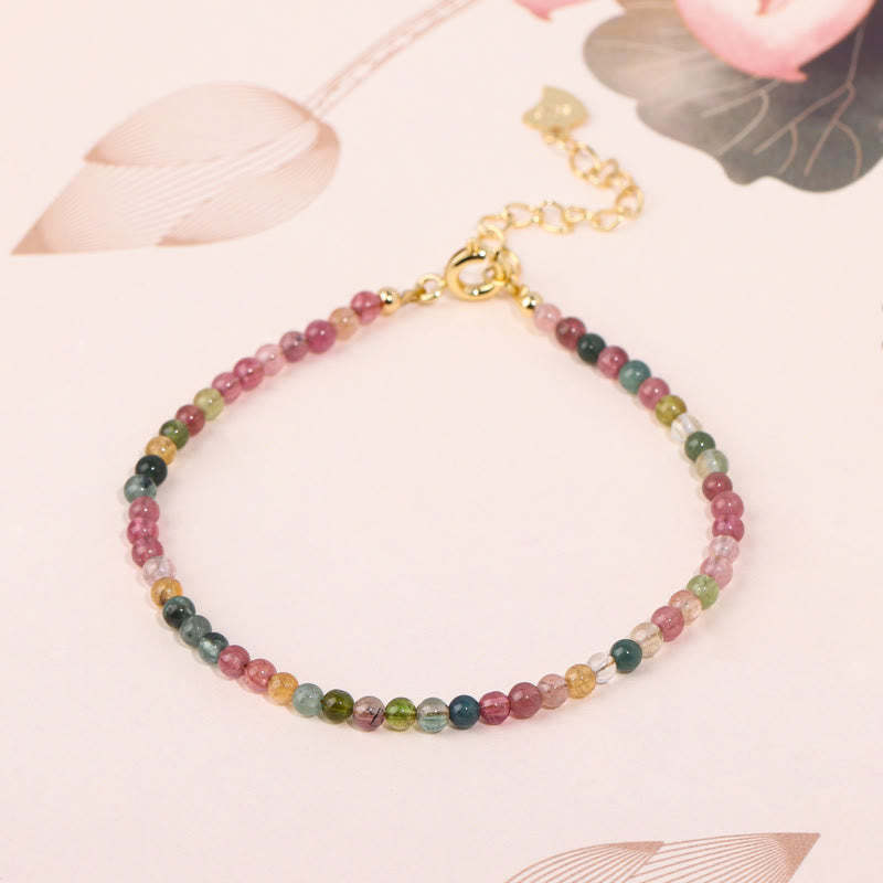 2mm Multicolor Tourmaline Ultra-thin Beads 14k Gold Plated Copper Wisdom Bracelet