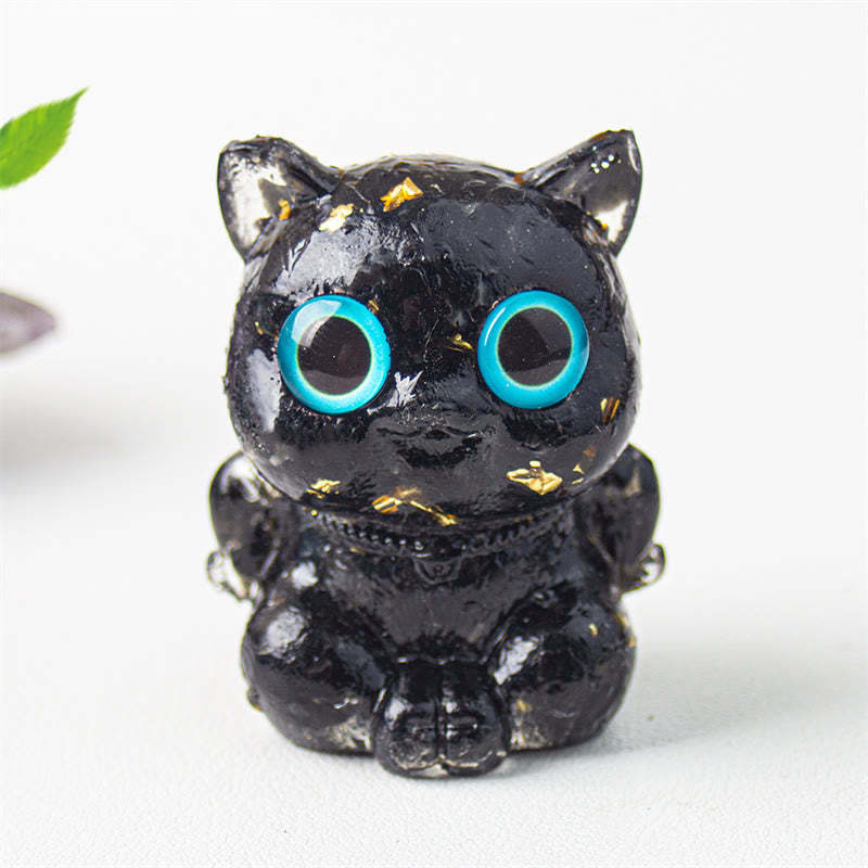 Cute Cat Lazurite Amethyst Black Obsidian Aquamarine Crystal Resin Positive Home Decoration