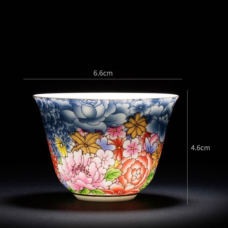 Colorful Flowers Orchid Sea Waves Blue and White Porcelain Ceramic Teacup Kung Fu Tea Cup