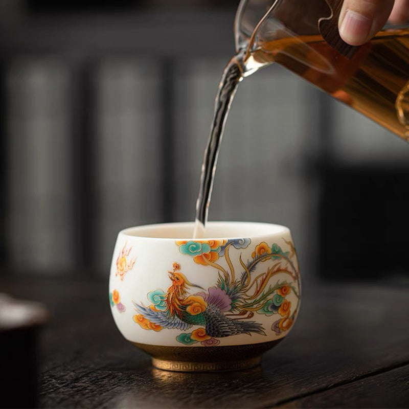 Dragon Phoenix Auspicious Clouds Ceramic Teacup Kung Fu Tea Cup
