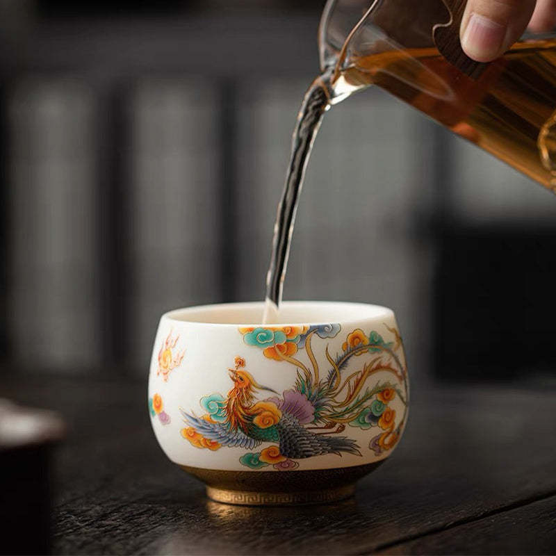 Dragon Phoenix Auspicious Clouds Ceramic Teacup Kung Fu Tea Cup