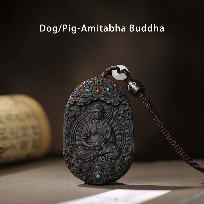 Chinese Zodiac Natal mystic zen Agarwood Om Mani Padme Hum Lotus Peace Necklace Pendant