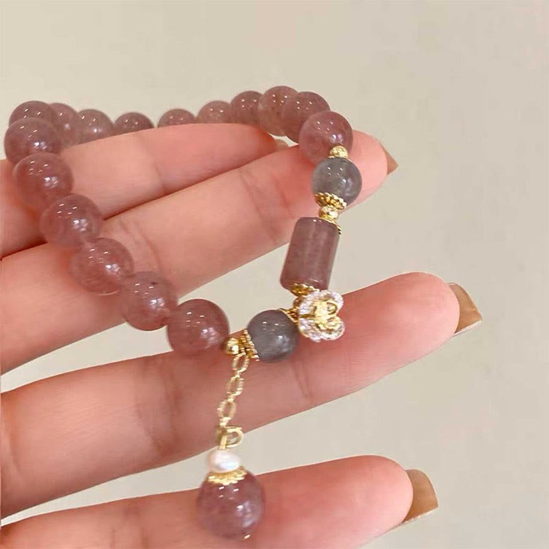 Natural Strawberry Quartz Zircon Flower Positive Charm Bracelet