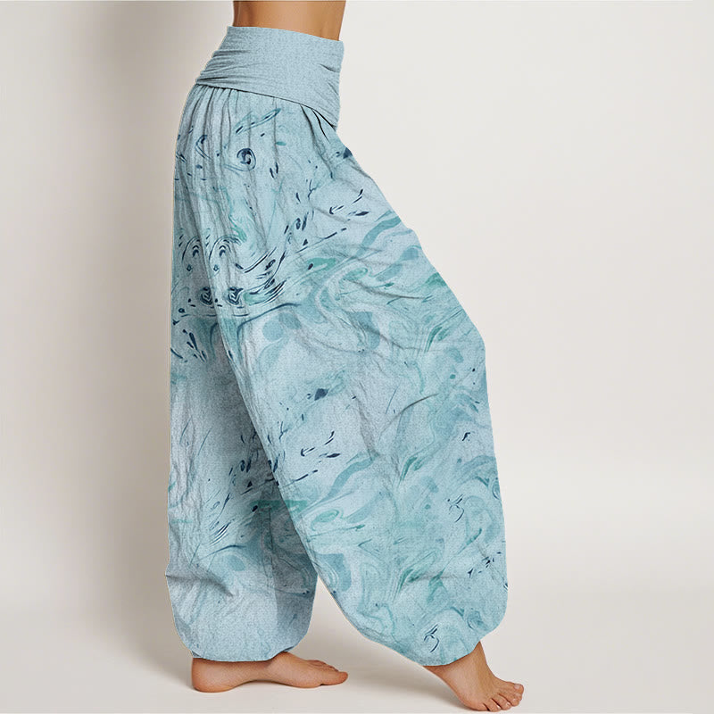 Flow Wind Pattern Women's Elastic Waist Harem Pants