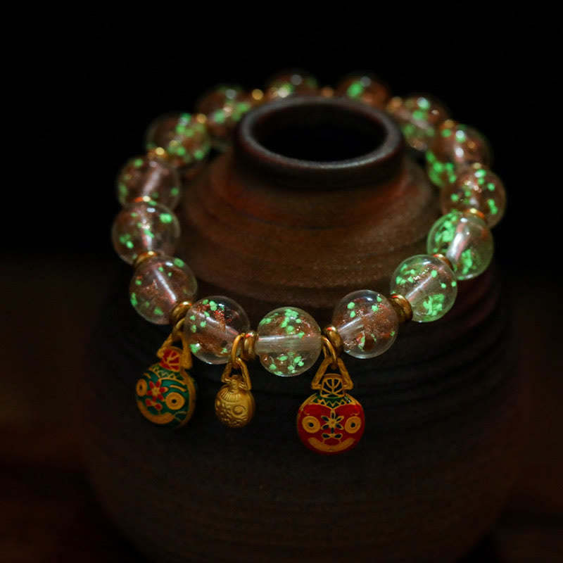 Gold Swallowing Beast Family Charm Luminous Fluorescent Liuli Glass Bead Success Bracelet