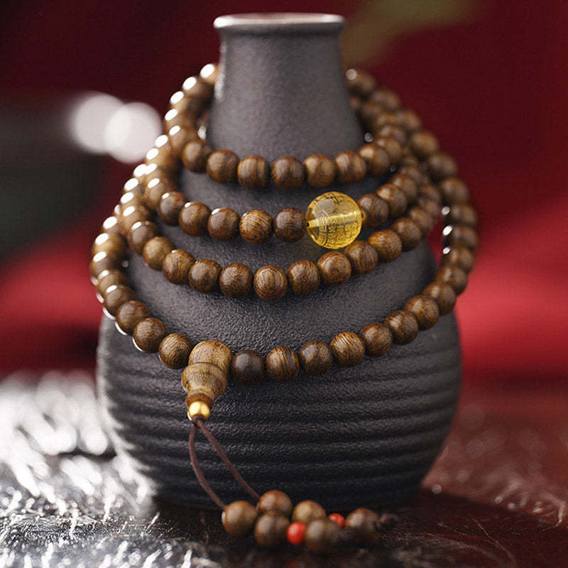 108 Mala Beads 999 Gold Brunei Agarwood Heart Sutra Amber Red Agate Strength Meditation Bracelet
