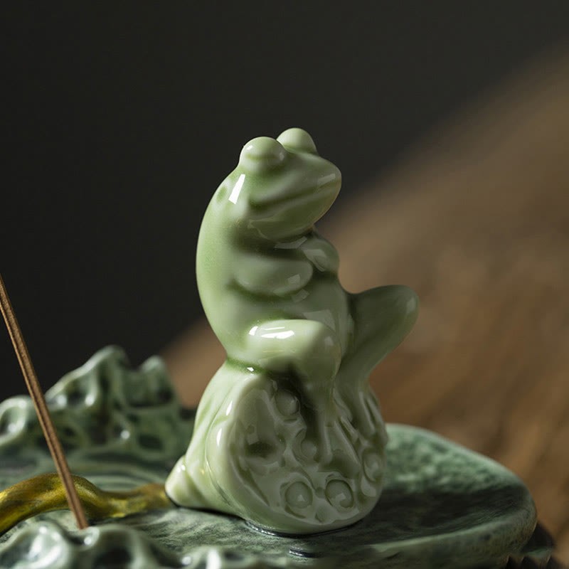 Leaf Meditation Frog Pattern Healing Ceramic Incense Burner Decoration